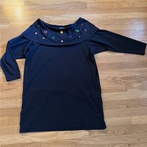 Vintage off-the-shoulder mini dress with gem detailing